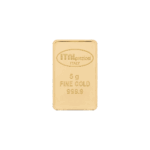 A rectangular gold bar with rounded corners, inscribed with Italpreziosi ITALY, 5g FINE GOLD 999.9 on the front surface, displayed on a plain white background.