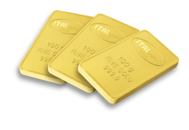 Lingotti d’oro Italpreziosi disposti in sovrapposizione